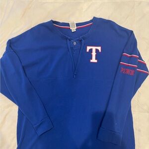 PINK Victoria's Secret Blue and Red Crew Neck Sweater